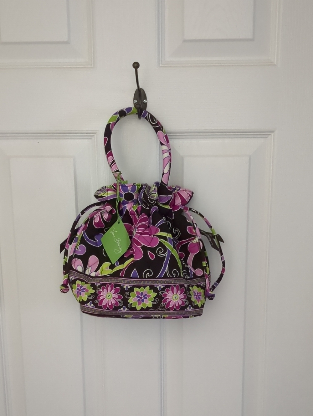 Y2K Vera Bradley Emma Floral Drawstring Bag in Purple & Black